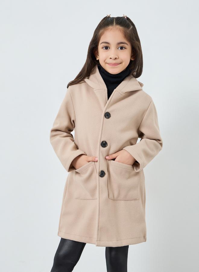 Styli Girls Hooded Coat with Buttons - Image 3